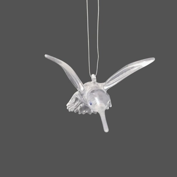Vintage Clear Crystal Glass HUMMINGBIRD Ornament, Blue Eye Bird Sun Catcher - Picture 5 of 13